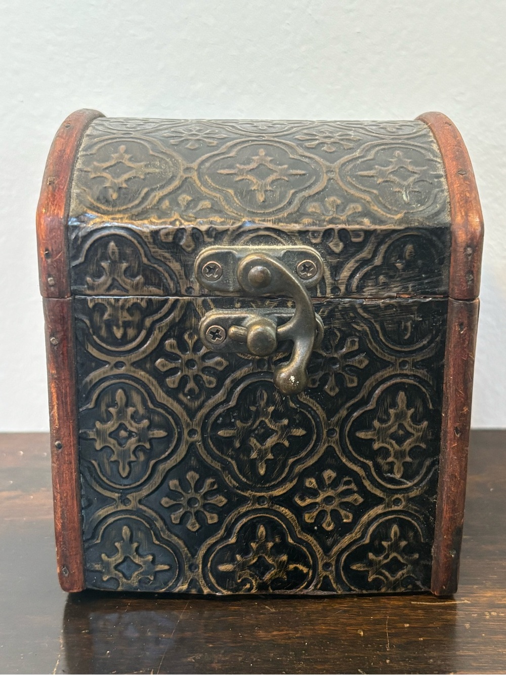 Embossed Small Decorative Treasure Chest - Black & Bronze Accents
